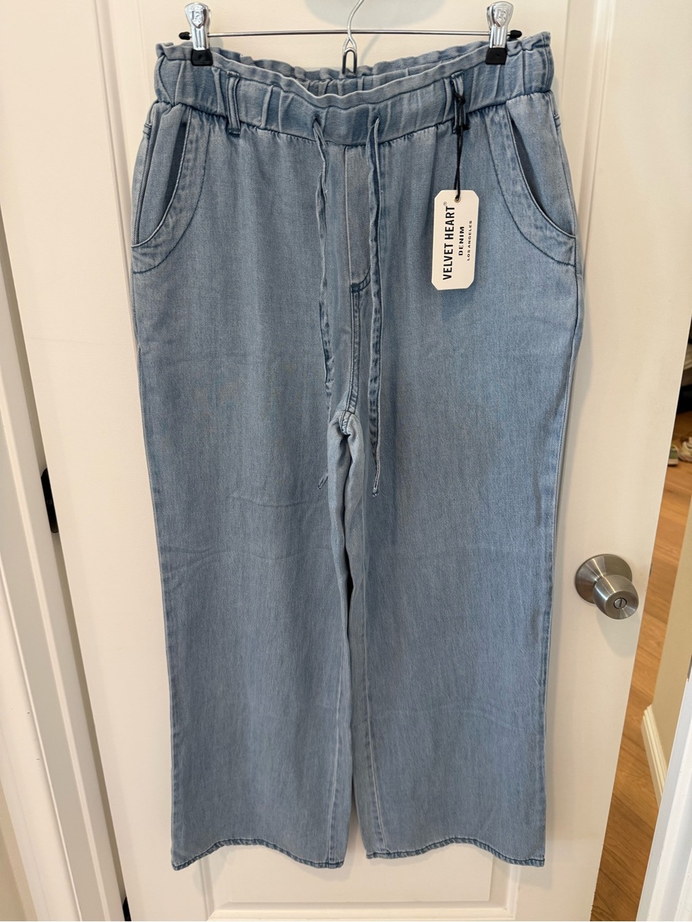 Velvet Heart Light Wash Wide Leg Drawstring Jeans